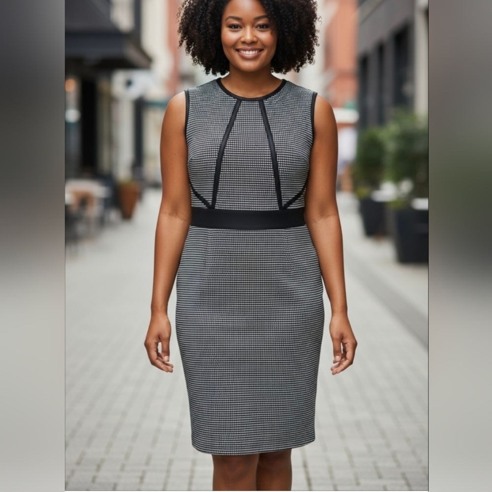 TAHARI Elegant Gray And Black  Women's Dress. Size 12